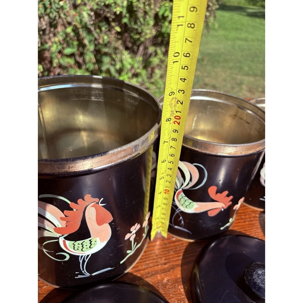 Vintage Ransburg Black Rooster Canister Set Of 4 Metal  50s 60s Farmhouse Decor